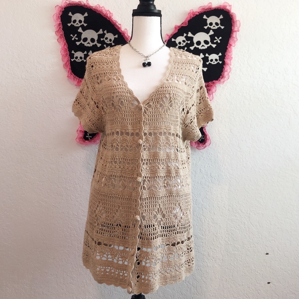 CROCHET KNIT CREAM COLOR COVER UP TOP SIZE MEDIUM